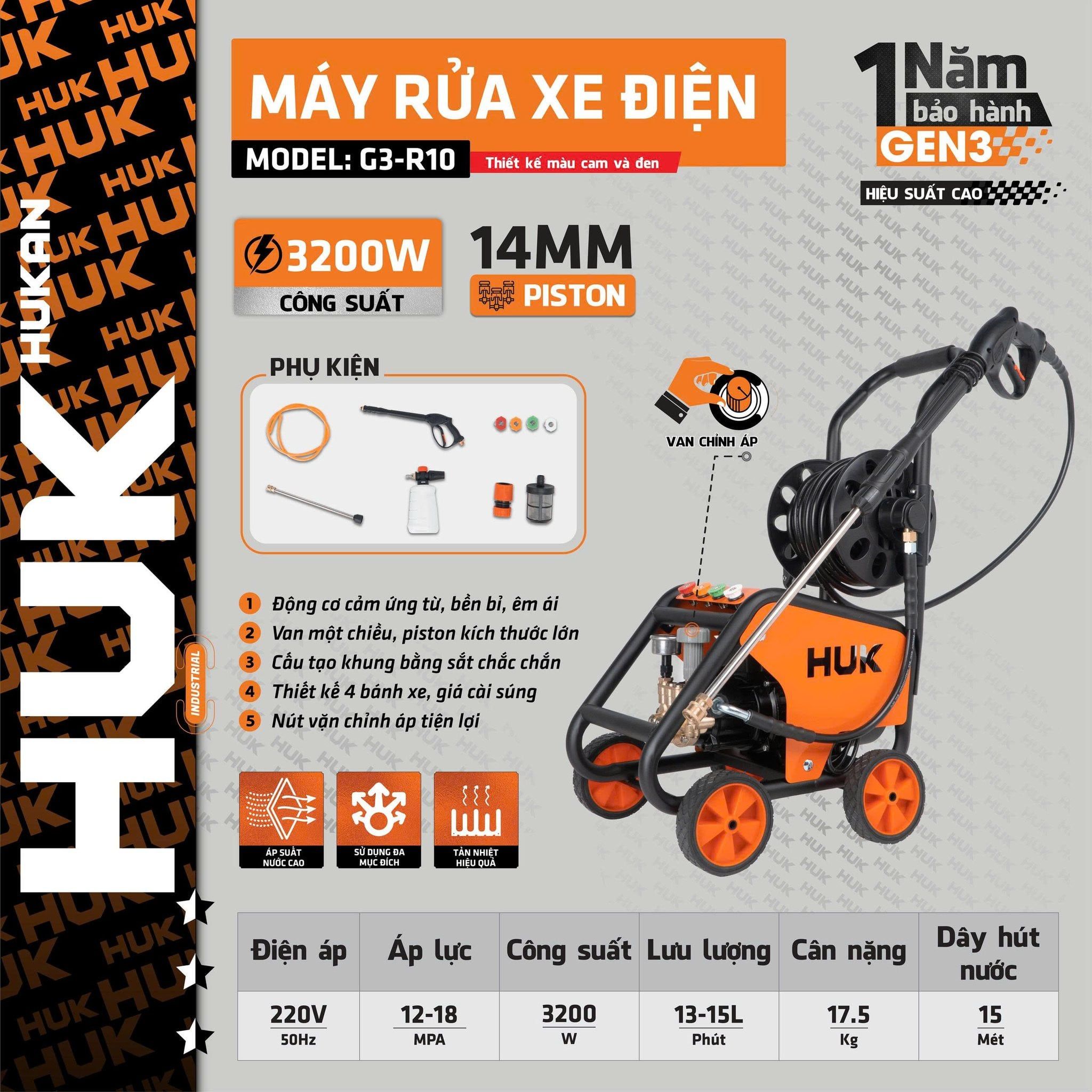  Máy rửa xe cao áp HUKAN G3-R10 3200W HUKAN 