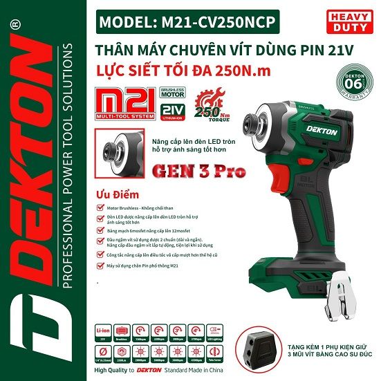  Máy siết vít dekton M21-CV250NCP ( Chưa pin và sạc) 