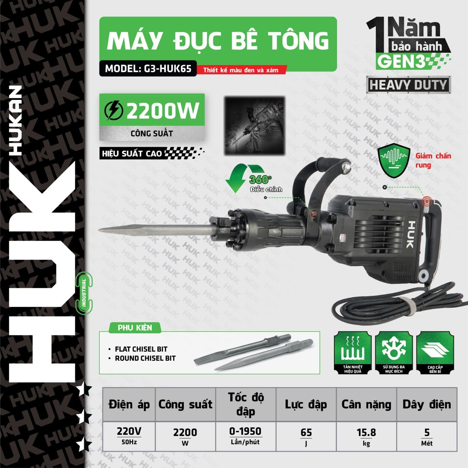  Máy đục bê tông (GEN 3) G3-HUK65 HUKAN 