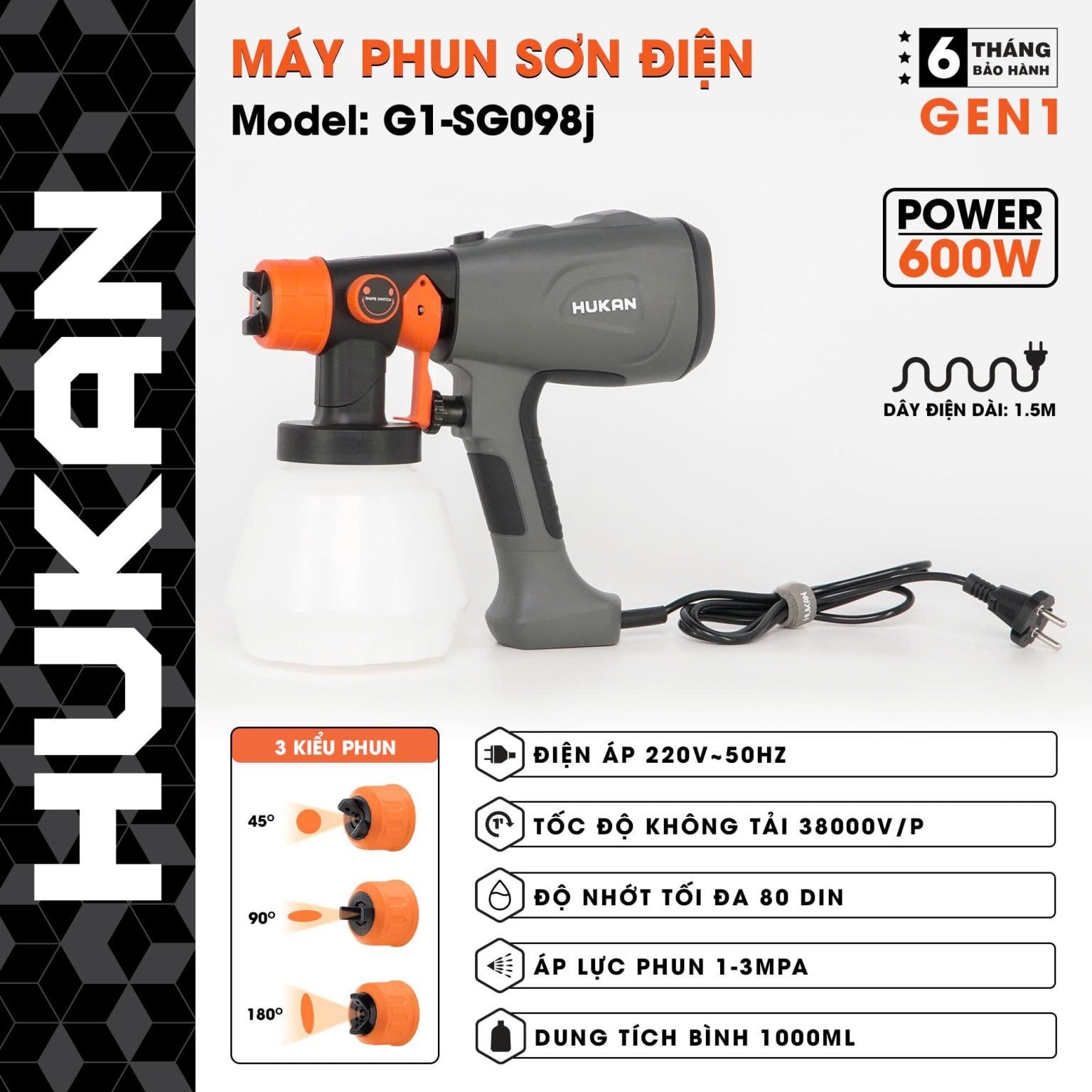  Máy phun sơn dùng điện (Gen1) G1-SG098J HUKAN 