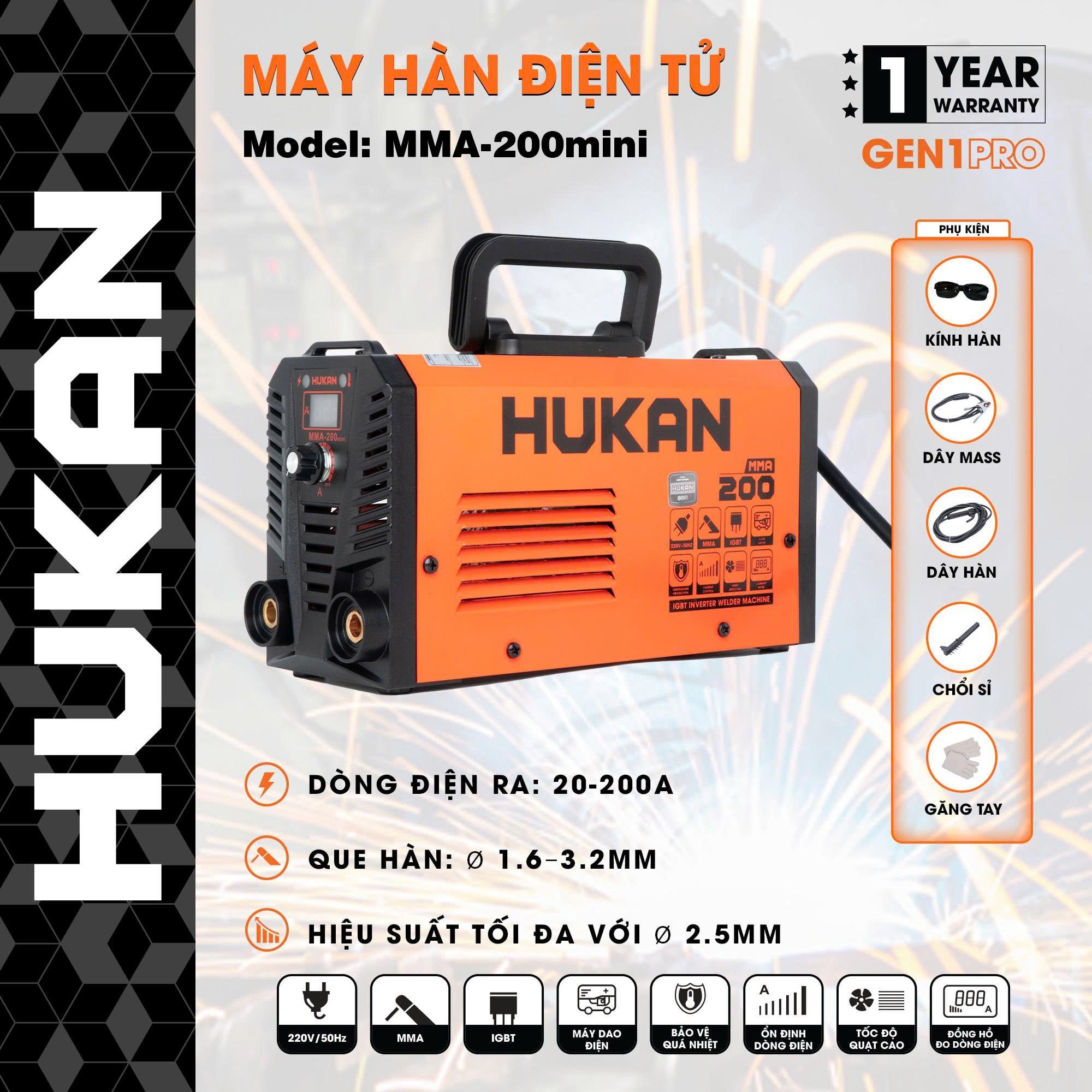  Máy hàn điện tử (Gen1) MMA-200mini HUKAN 