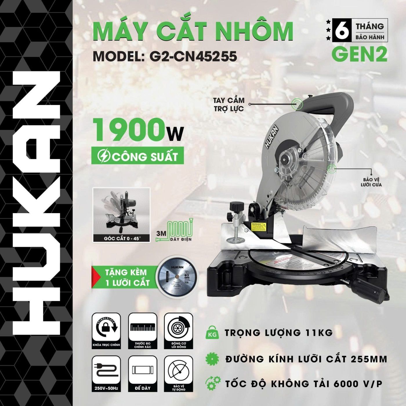  Máy Cắt Nhôm (GEN 2) G2-CN45255 HUKAN 