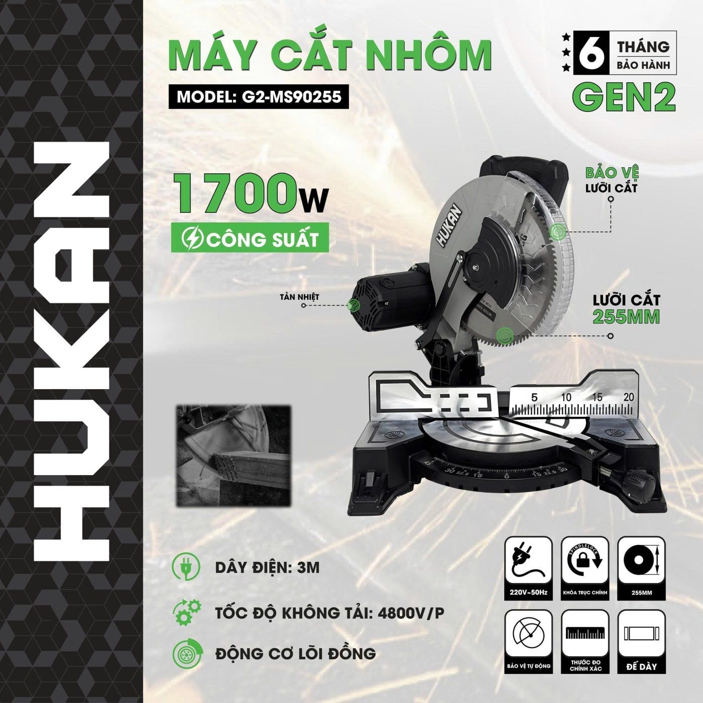  Máy cắt nhôm (GEN 2) G2-MS90255 HUKAN 
