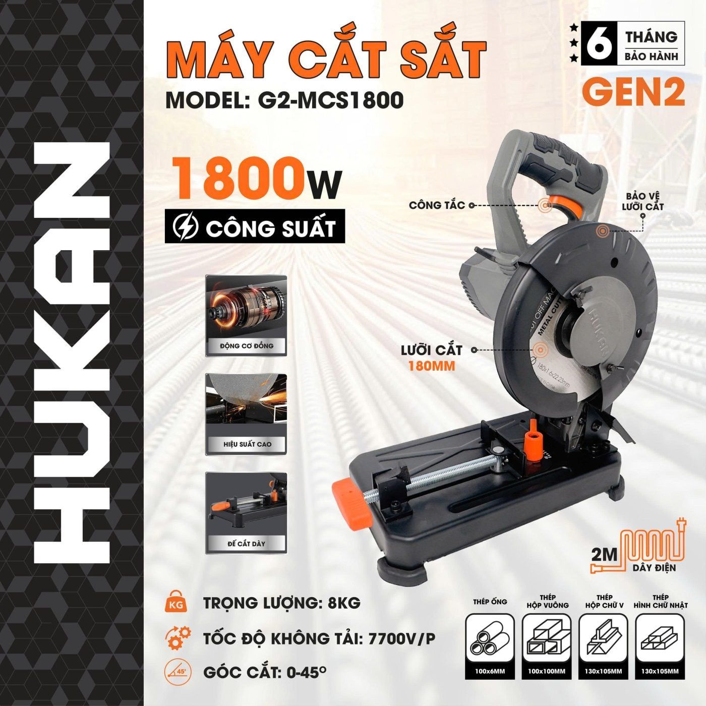  Máy Cắt Sắt (GEN 2) G2-MCS1800 HUKAN 