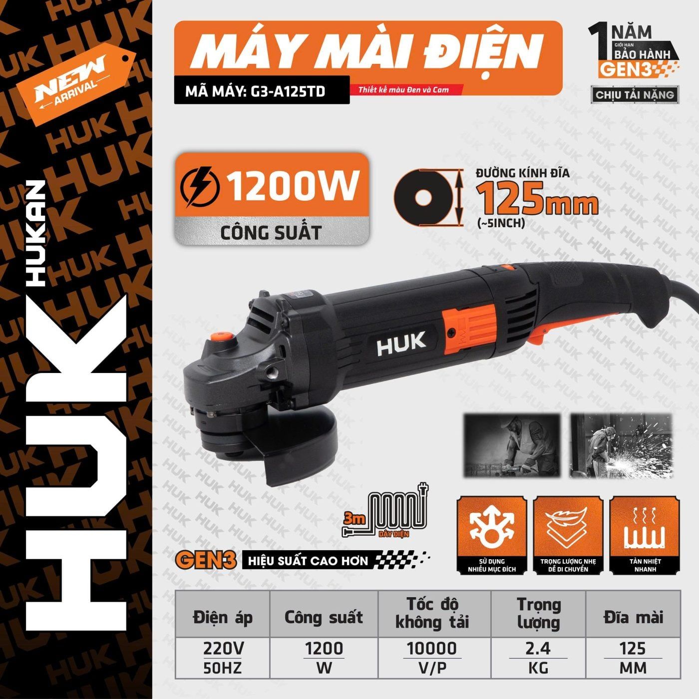  Máy mài điện lưỡi cắt 125MM (GEN 3) G3-A125TD HUKAN 