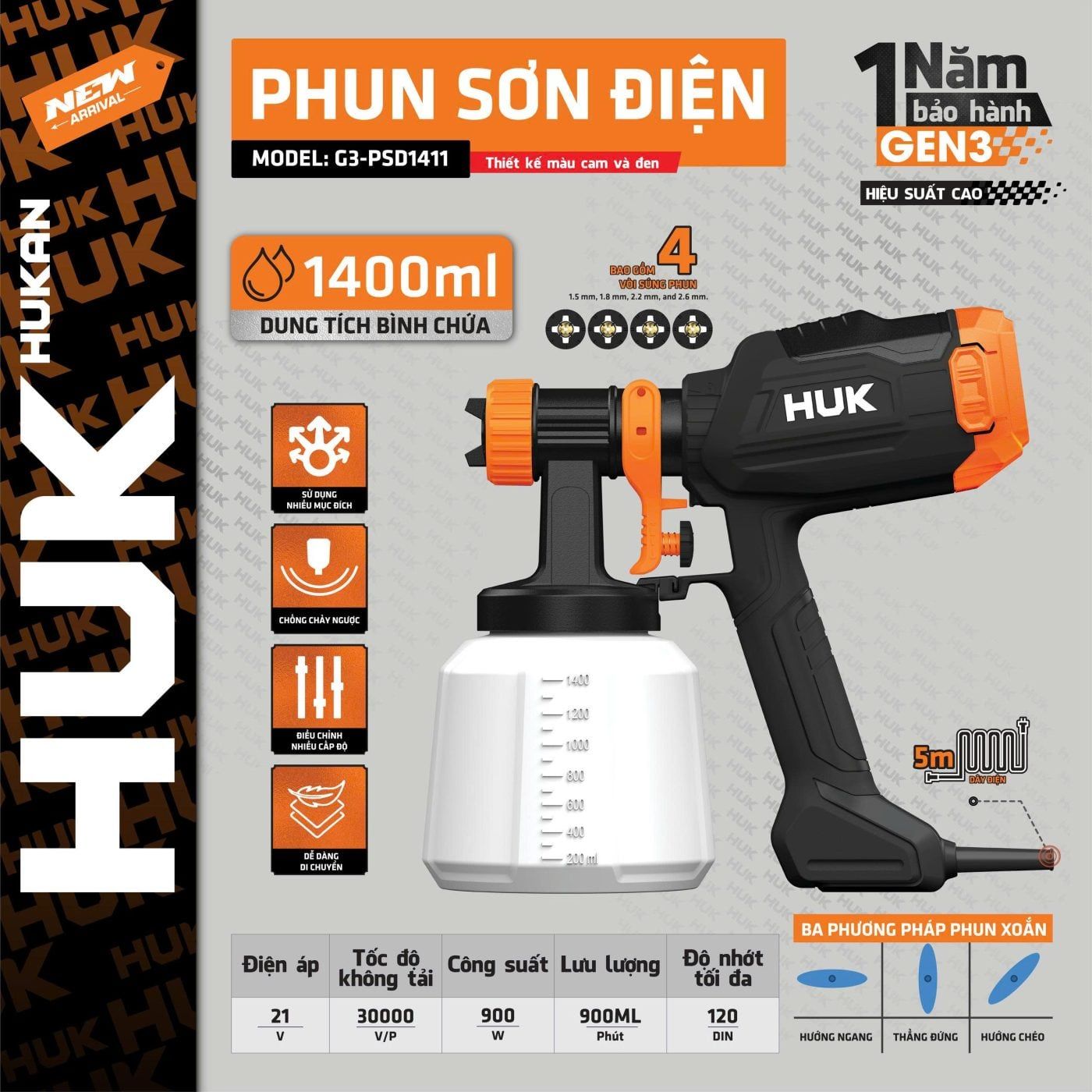  Máy phun sơn điện (GEN 3) G3-PSD1411 HUKAN 