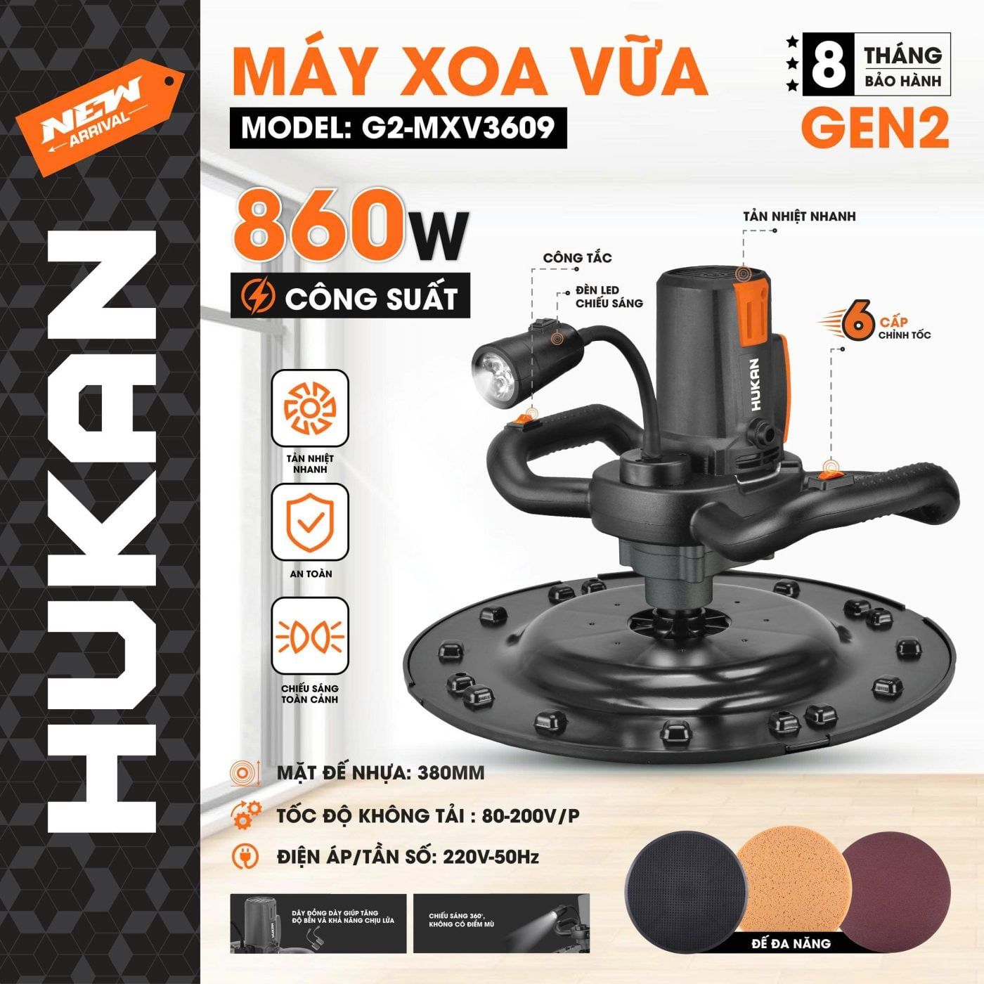  Máy xoa vữa (GEN 2) G2-MXV3609 HUKAN 