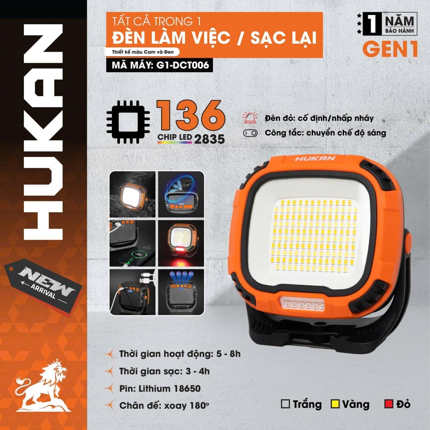  Đèn Led Làm Việc / Sạc Lại Mini (GEN 1) G1-DCT006 HUKAN 