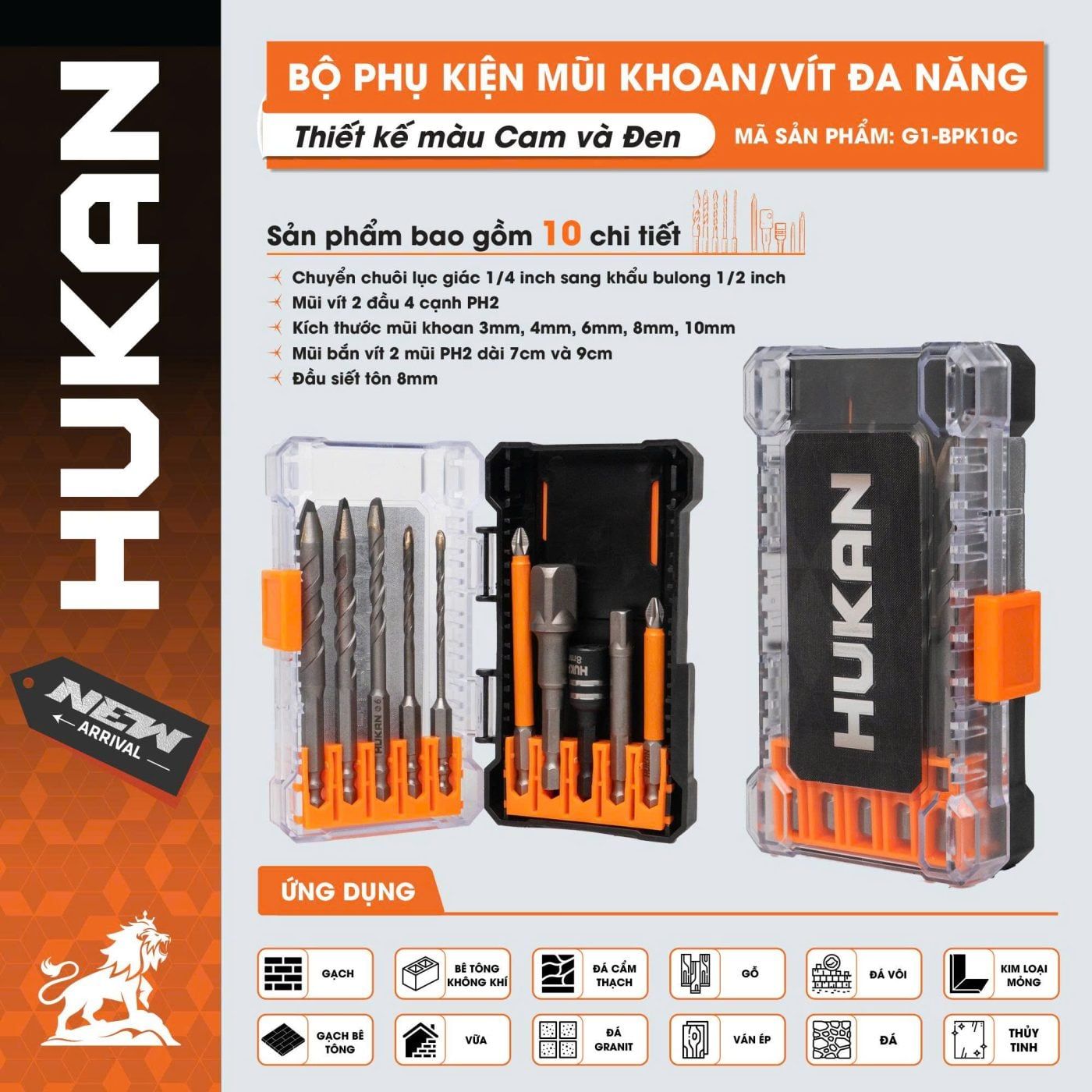  Bộ phụ kiện mũi khoan/vít đa năng (GEN 1) G1-BPK10C HUKAN 