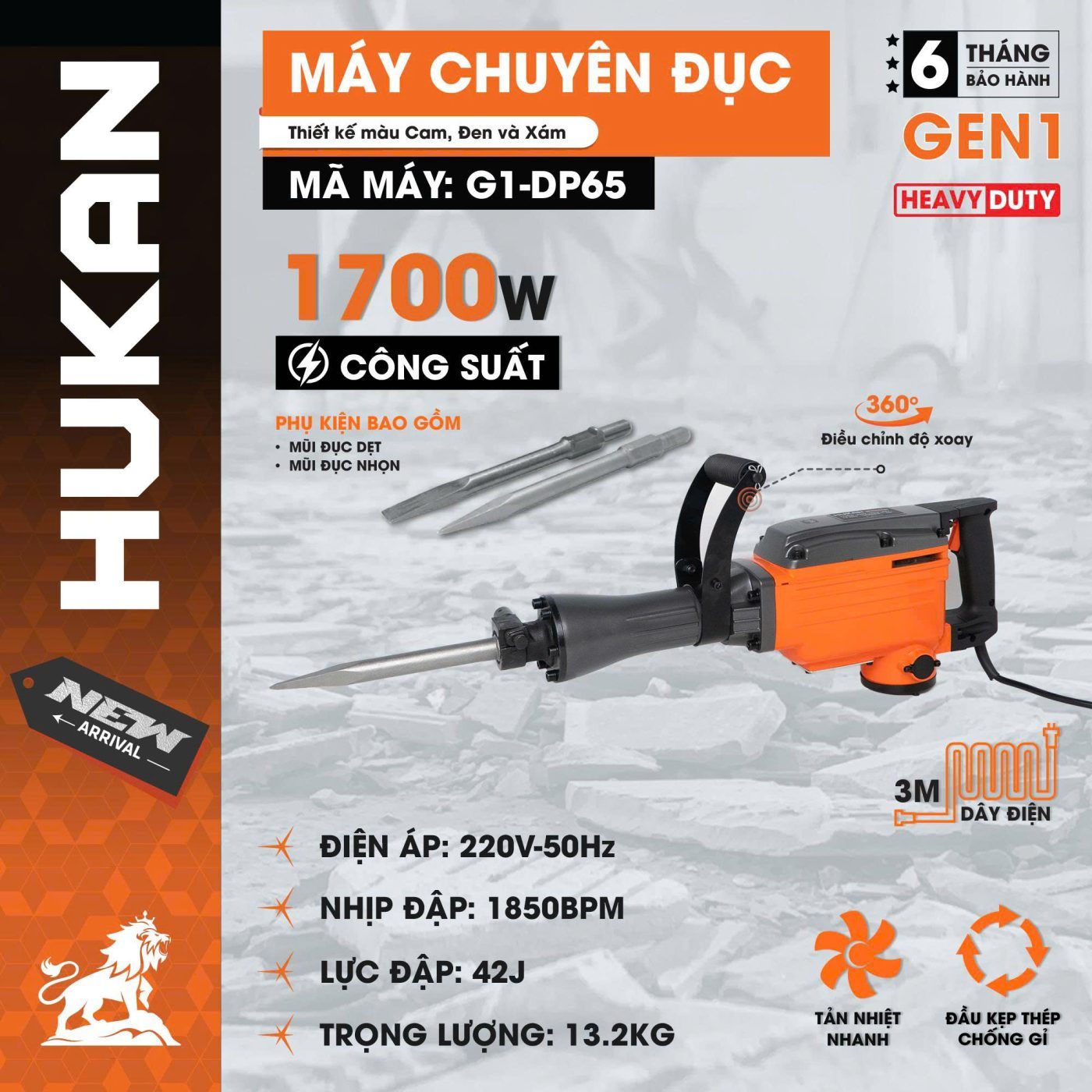  Máy Chuyên Đục Xám Cam (GEN 1) G1-DP65 HUKAN 