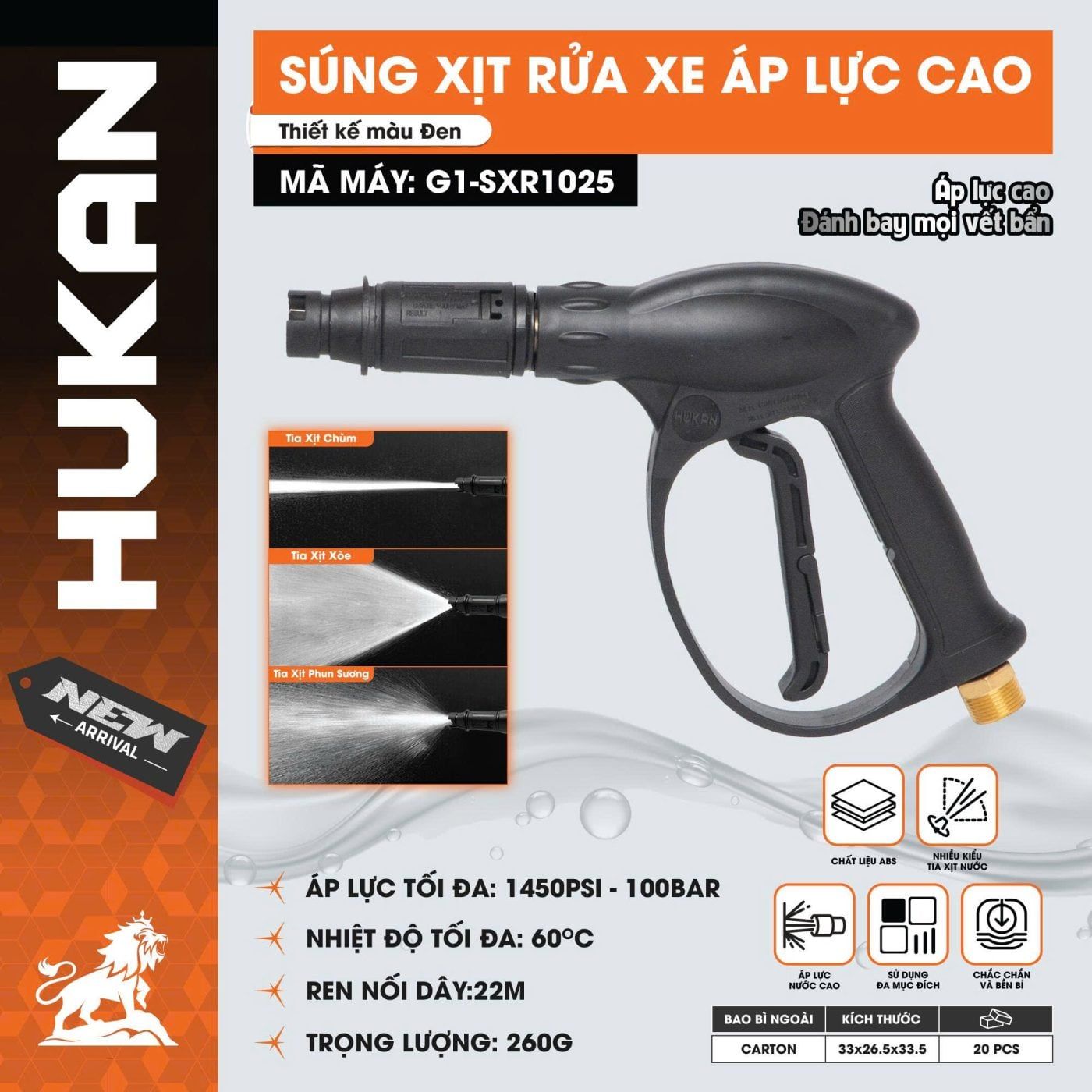 Súng xịt rửa xe áp lực cao (GEN 1) G1-SXR1025 HUKAN 