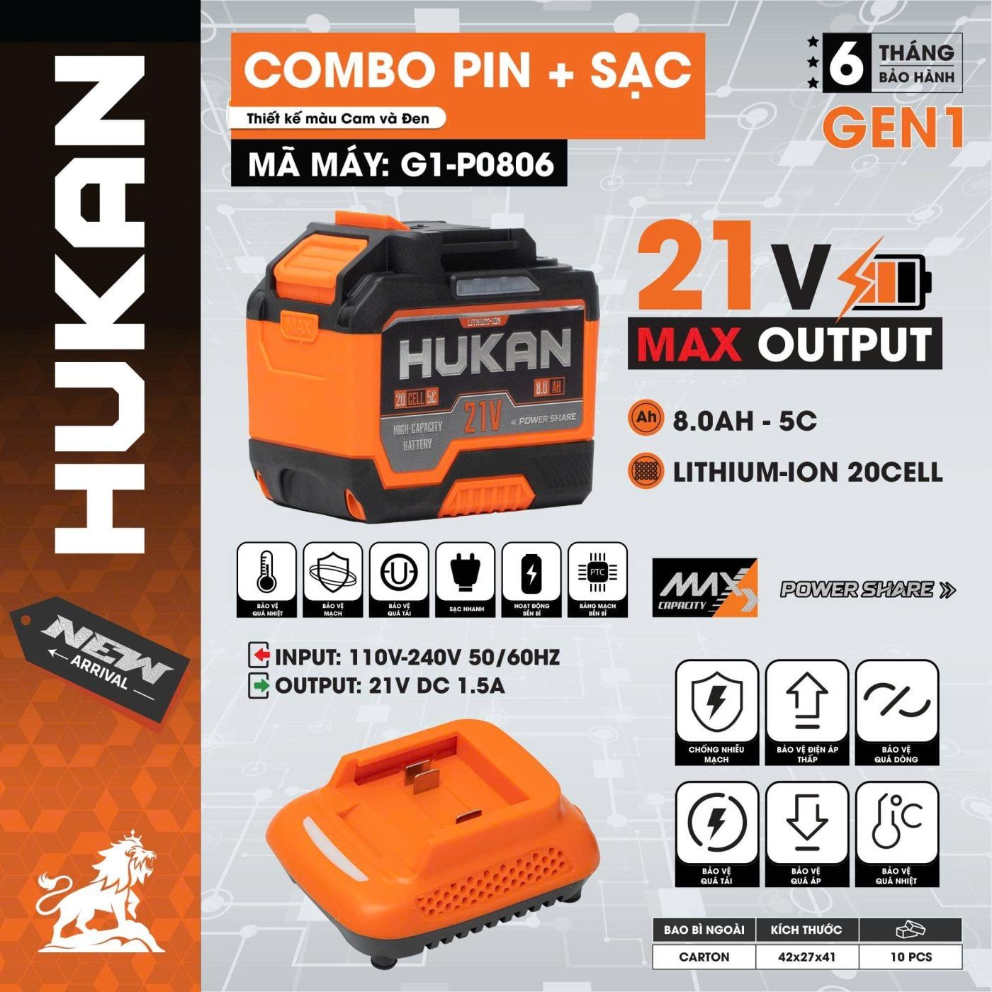  Combo pin và sạc (GEN 1) G1-P0806 HUKAN 