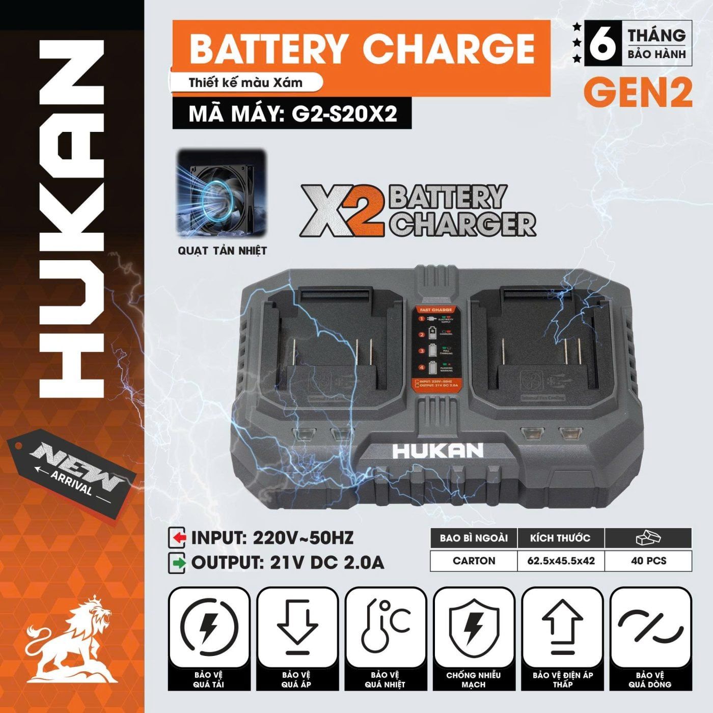  Bộ sạc pin đôi 2.0A (GEN 2) G2-S20X2 HUKAN 