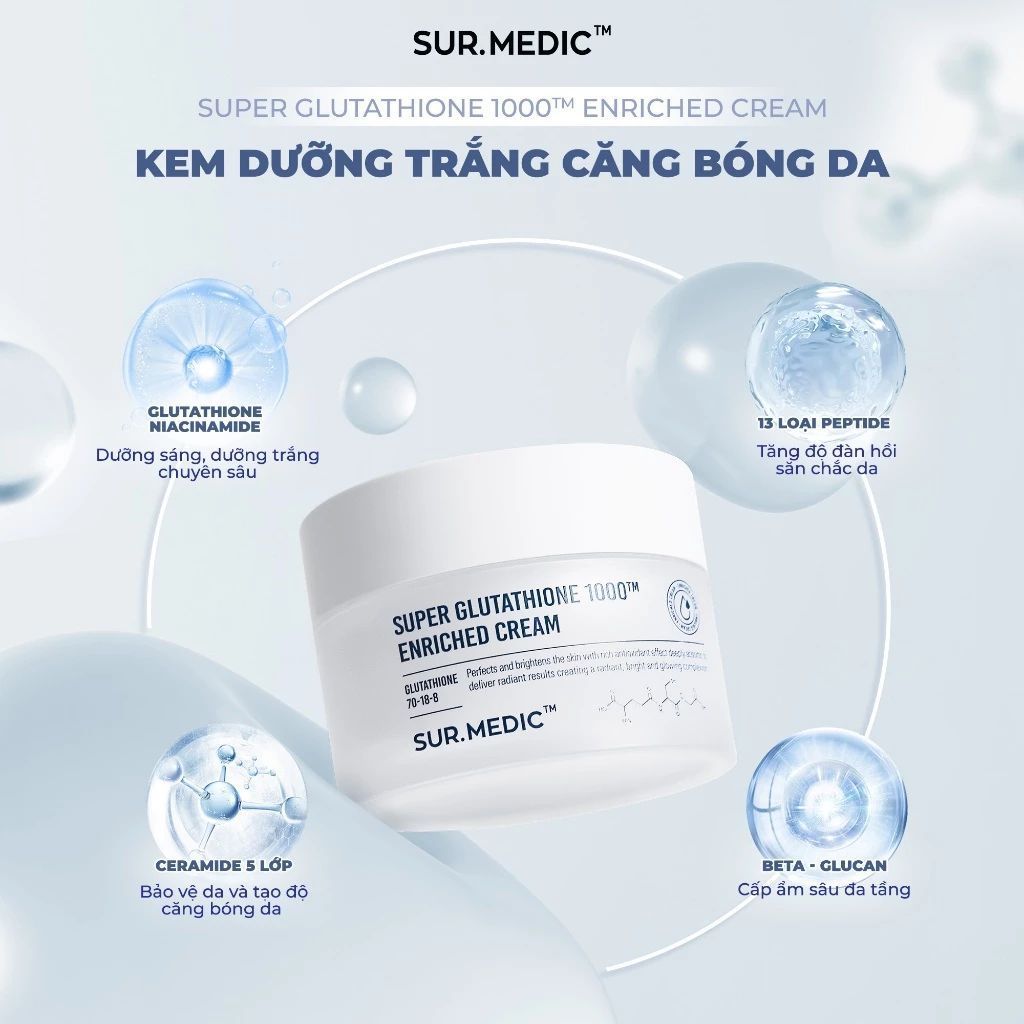  Kem Dưỡng Trắng Da Căng Bóng Sur Medic Super Glutathione 50ml 