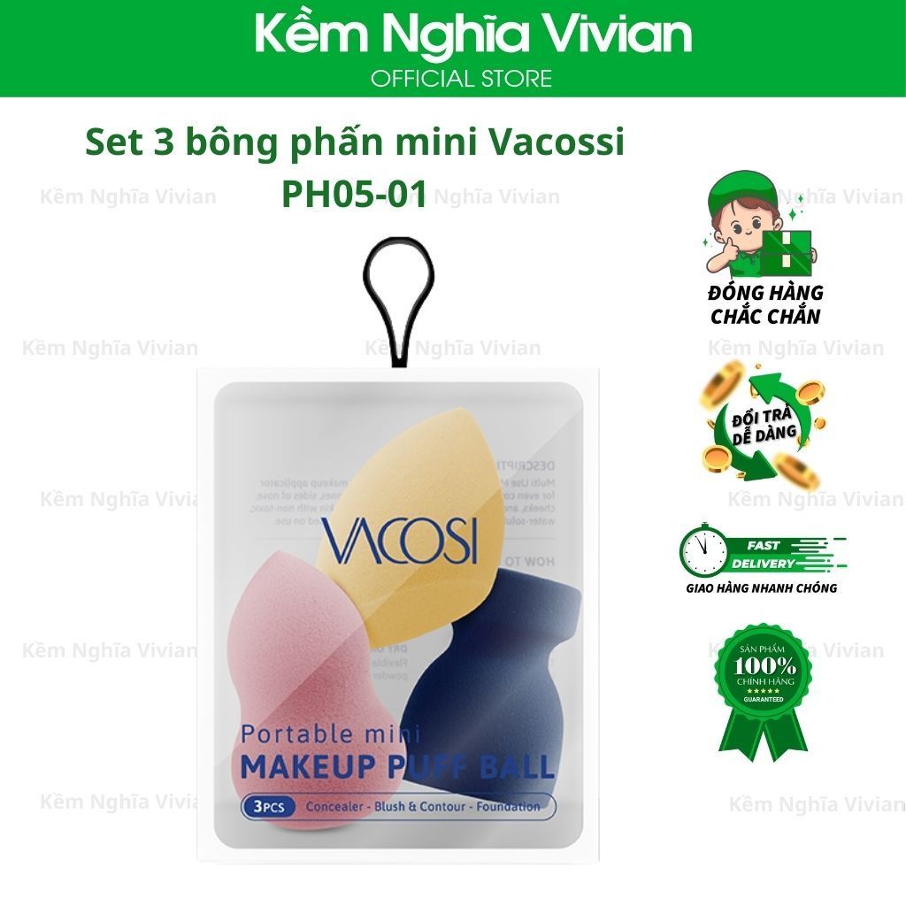  Set 3 Bông Phấn Mini Vacossi - PH05-01, ph05-02 