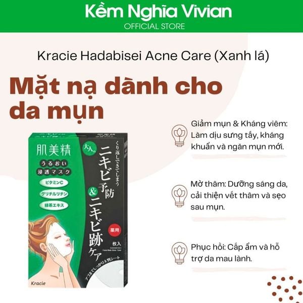  Mặt nạ dưỡng trắng da - giảm mụn Kracie Hadabisei Brightening (Xanh dương, Xanh lá) 