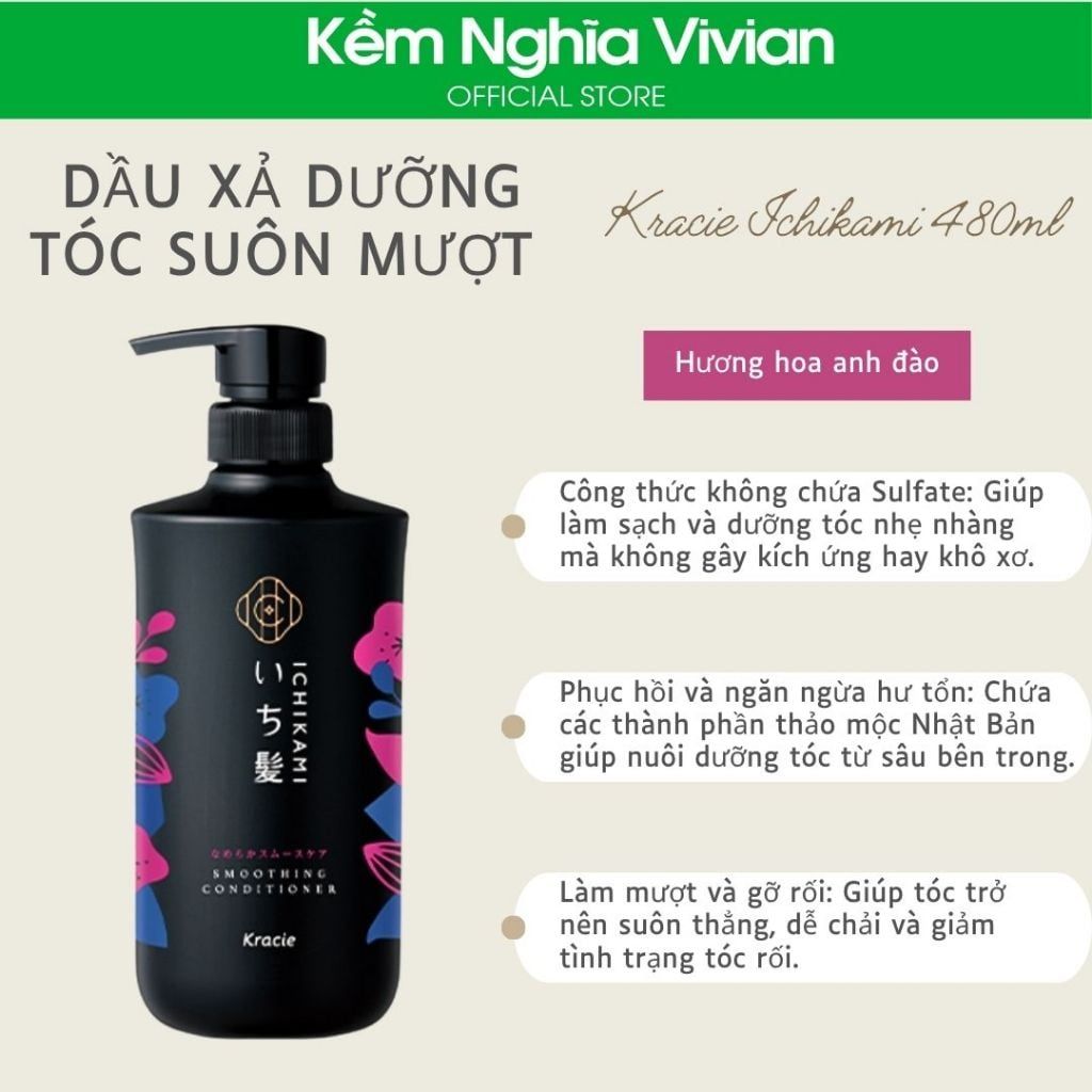  Dầu gội - dầu xả dưỡng tóc suôn mượt Kracie Ichikami 480ml 