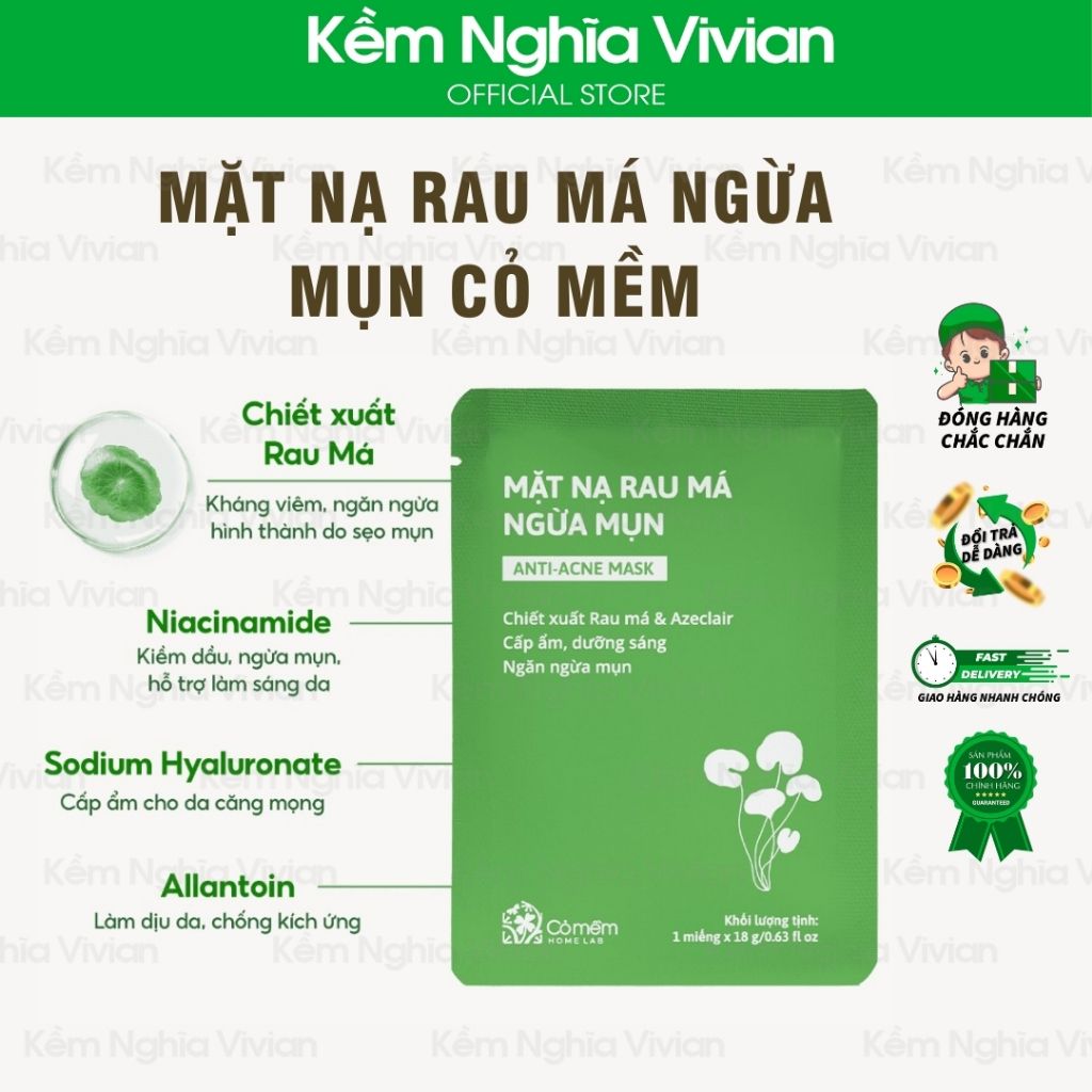  Mặt nạ Rau Má ngừa mụn Cỏ Mềm (MP9584) 