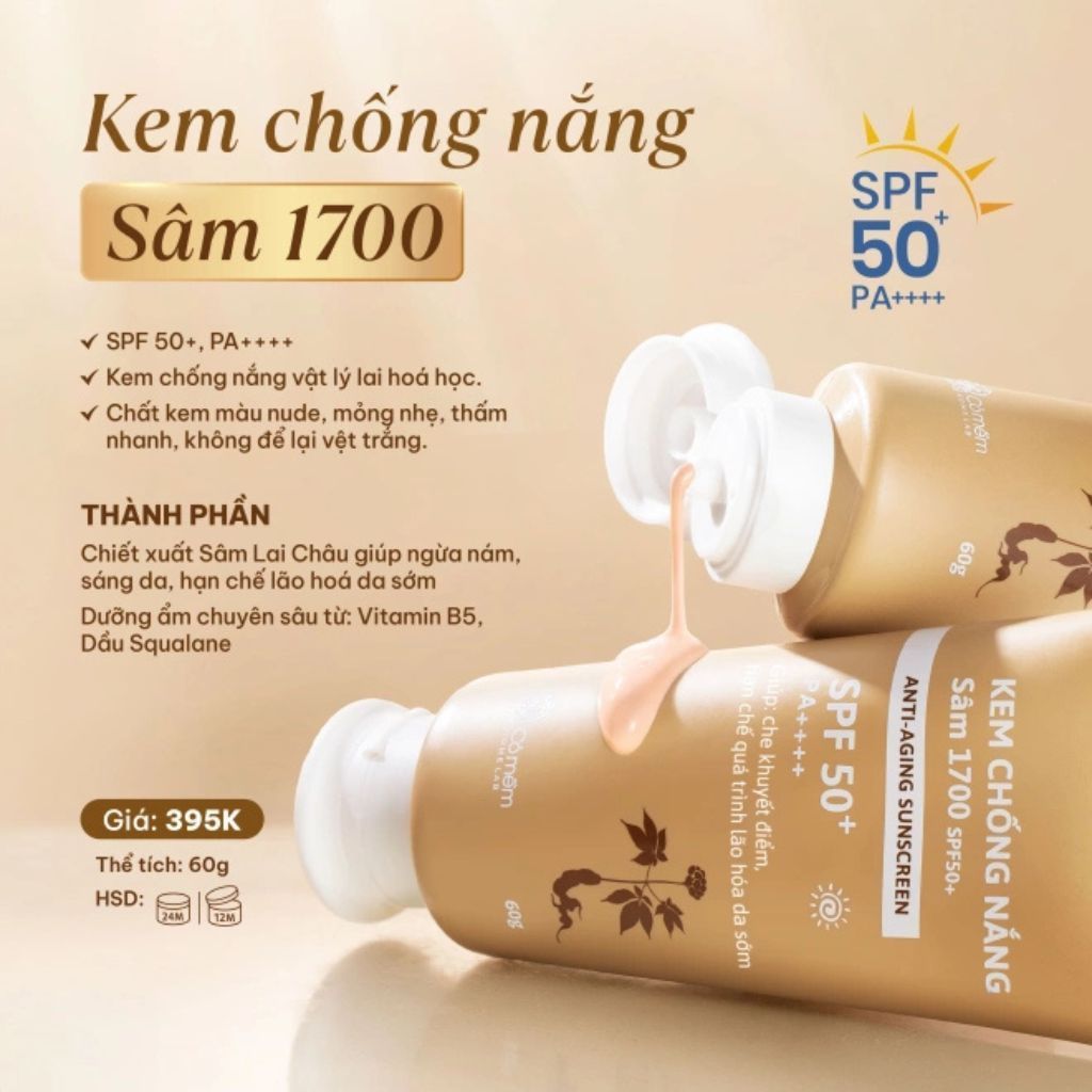  Kem chống nắng Sâm 1700 cho da dầu mụn Cỏ Mềm 60g 