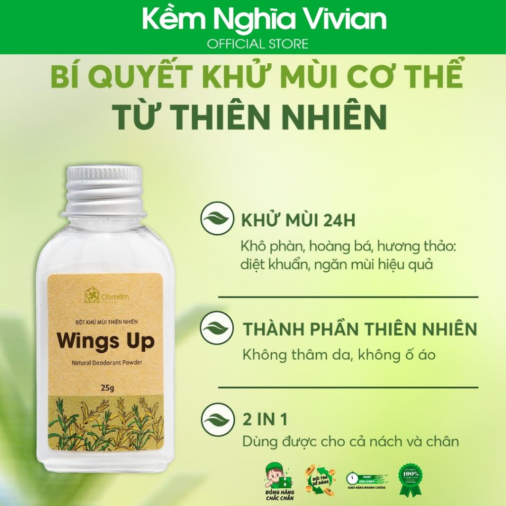  Bột khử mùi toàn thân thiên nhiên Wings Up Cỏ Mềm 