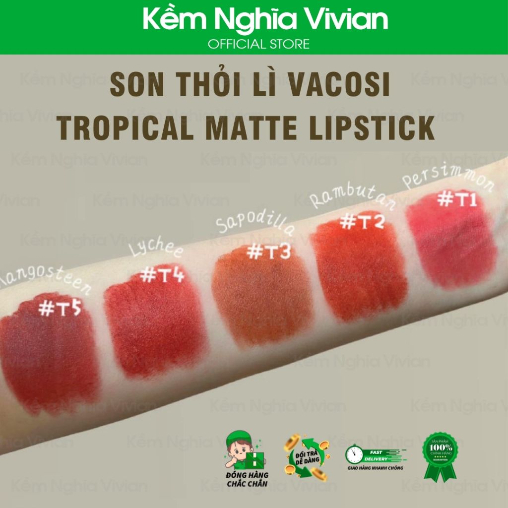  Son lì dạng thỏi Vacosi Tropical Matte Lipstick (#T1 - #T5) 