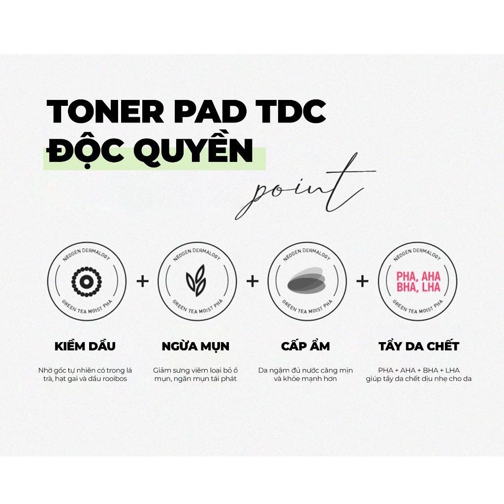  Toner Pad Trà Xanh Làm Dịu và Phục Hồi Da Dầu Mụn Neogen Dermalogy 