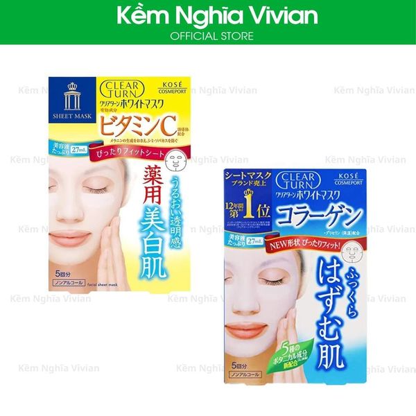  Mặt nạ dưỡng trắng Vitamin C - Collagen Clear Turn Kosé 
