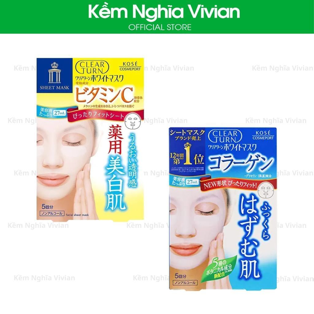  Mặt nạ dưỡng trắng Vitamin C - Collagen Clear Turn Kosé 