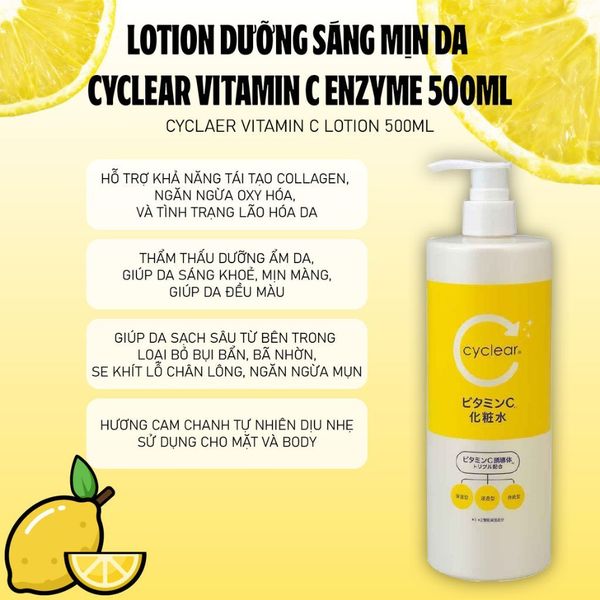  Bộ đôi sữa tắm - lotion dưỡng sáng mịn da Cyclear Vitamin C Enzyme 500ml 