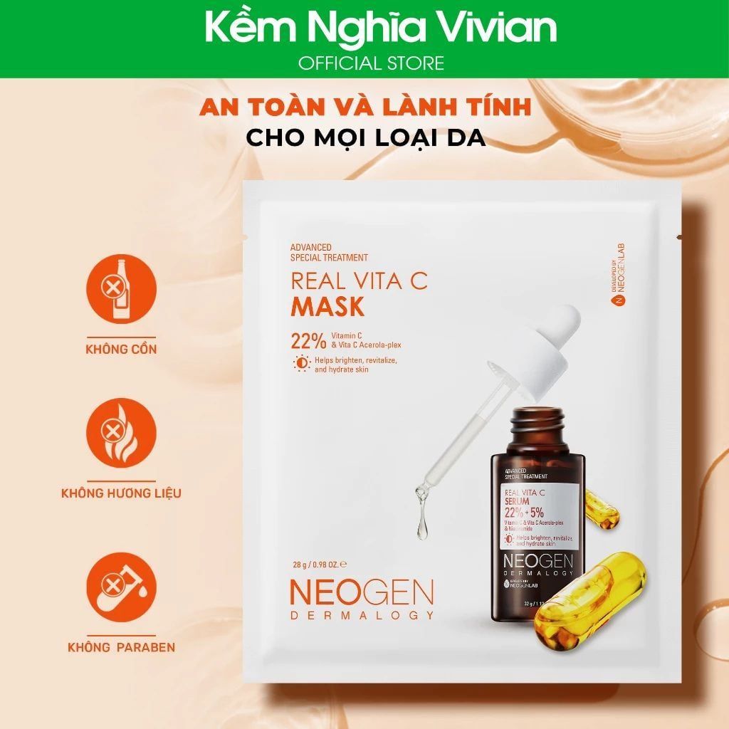  Mặt Nạ Serum x3 Dưỡng Trắng Mờ Thâm Neogen Real Vita C 22% 