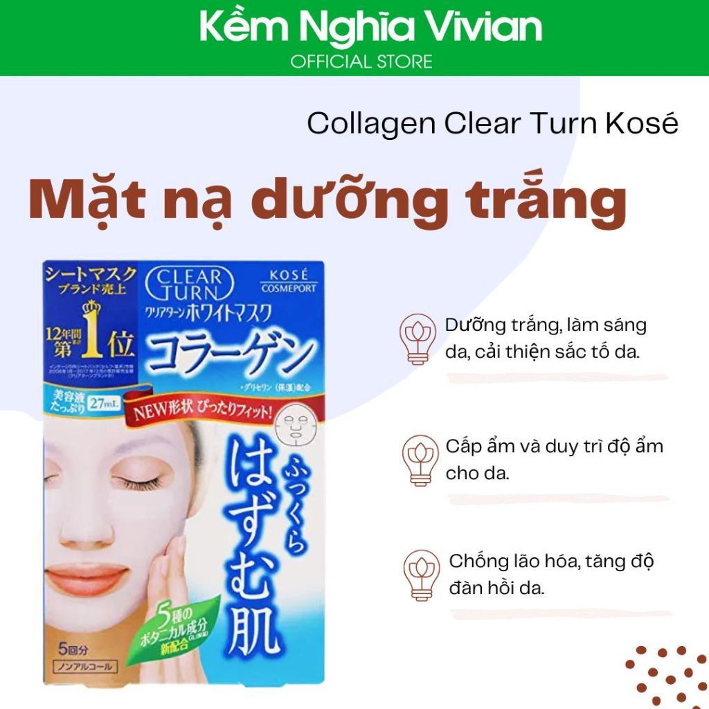  Mặt nạ dưỡng trắng Vitamin C - Collagen Clear Turn Kosé 