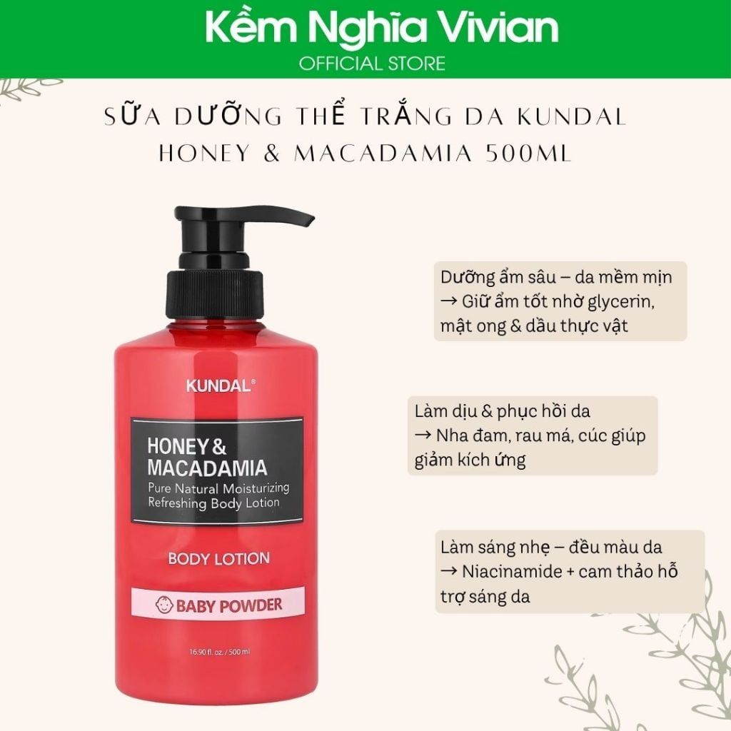  Sữa dưỡng thể trắng da Kundal Honey & Macadamia 500ml 