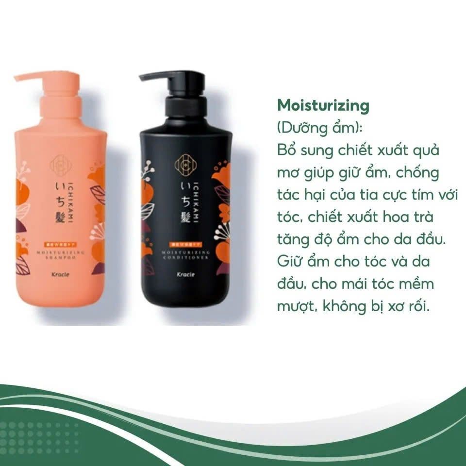  Gội xả dưỡng ẩm cho tóc khô xơ  Kracie Ichikami 480ml 