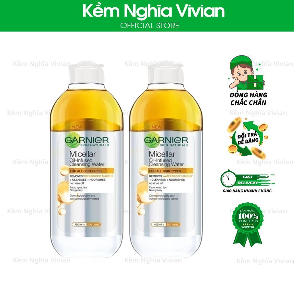  Nước làm sạch và tẩy trang cho da khô & trang điểm Garnier Micellar Water 400ml 