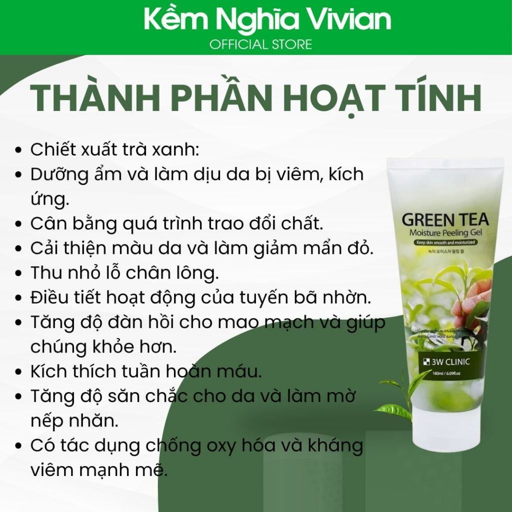  Tẩy tế bào chết trà xanh 3W Clinic 180ml 