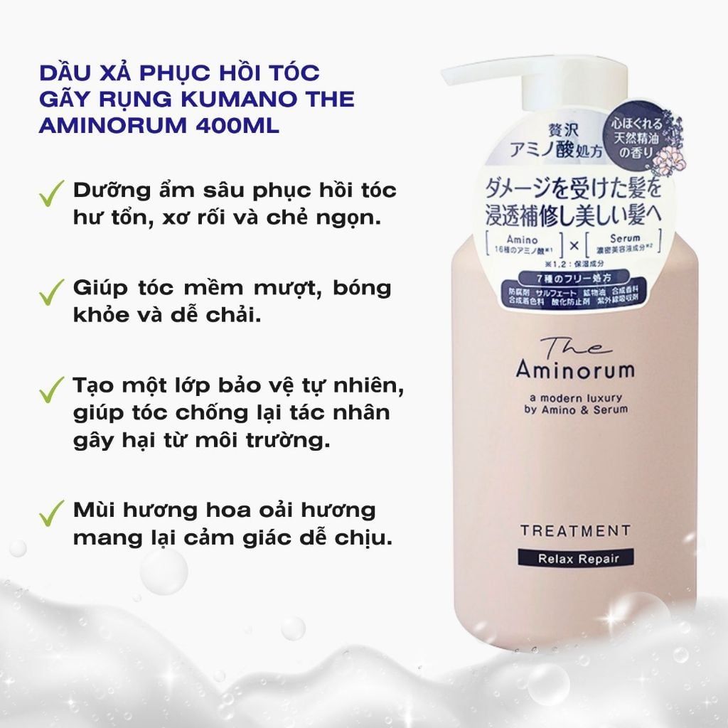  Dầu gội, dầu xả phục hồi tóc gãy rụng Kumano The Aminorum 400ml 