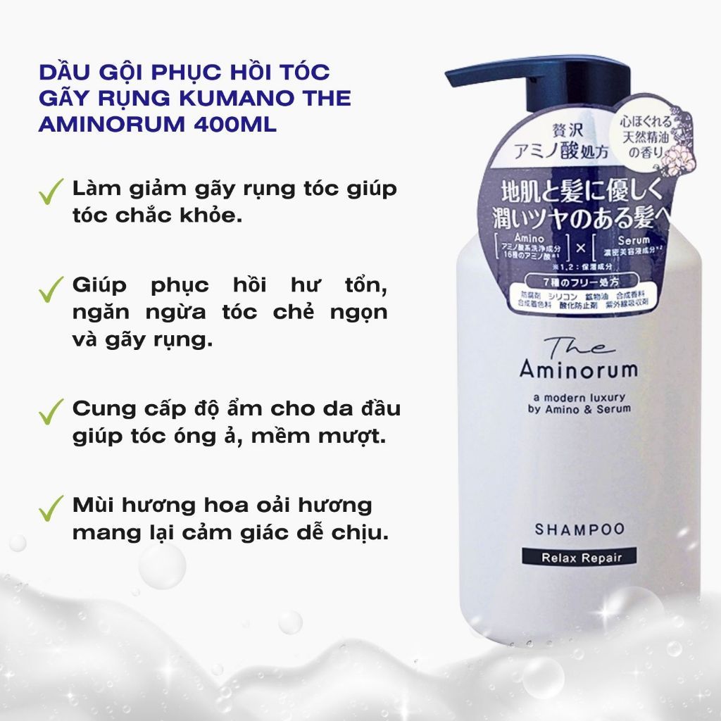  Dầu gội, dầu xả phục hồi tóc gãy rụng Kumano The Aminorum 400ml 