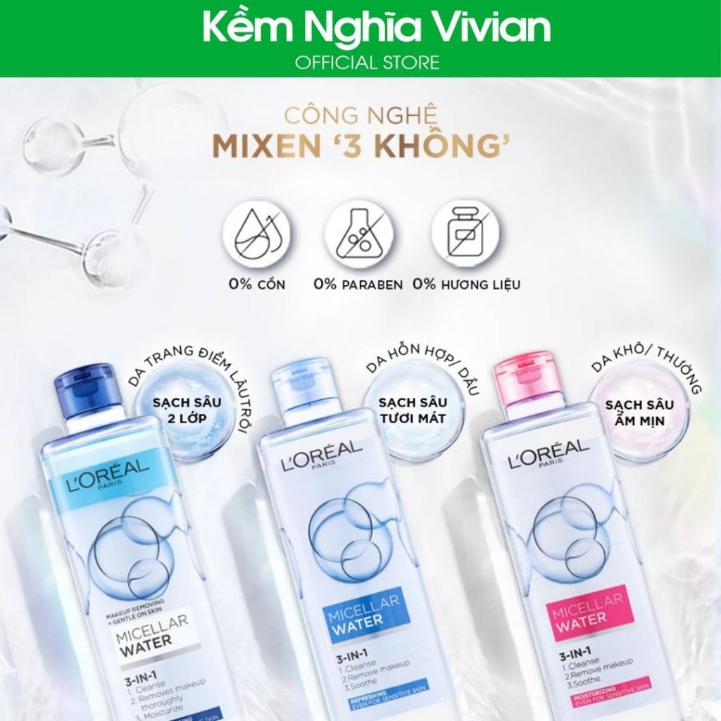  Nước tẩy trang sạch sâu Loreal 3in1 400ml 