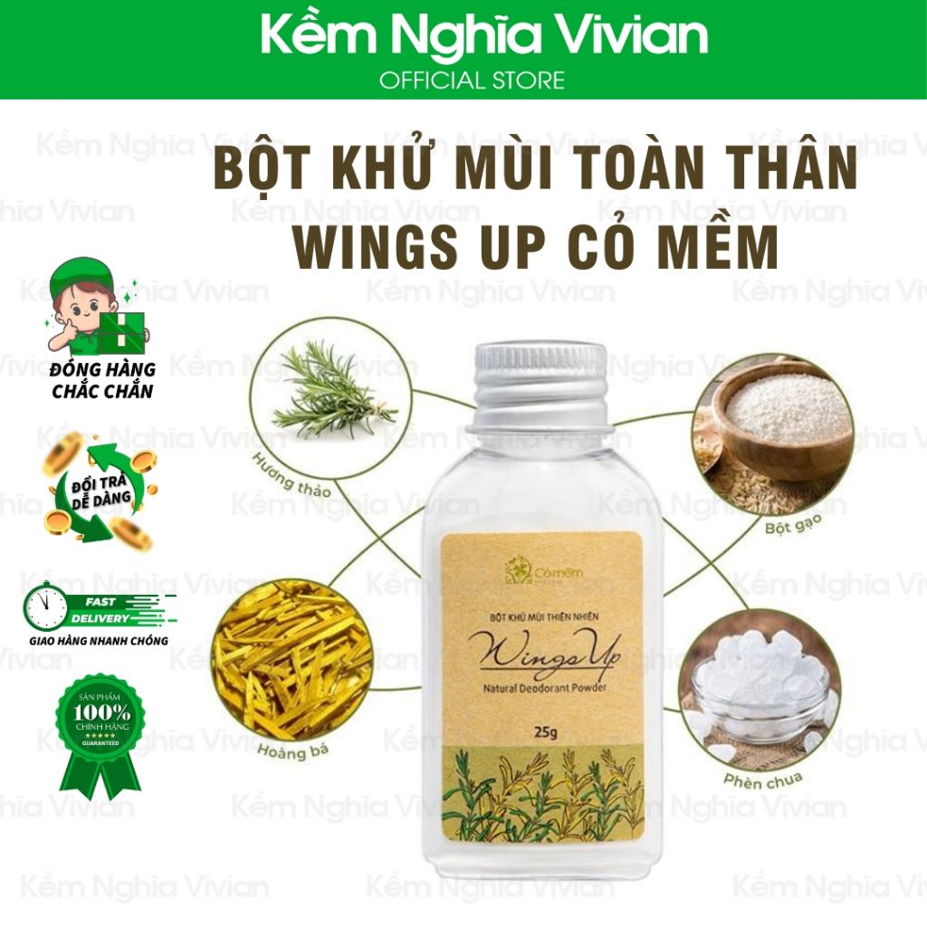  Bột khử mùi toàn thân thiên nhiên Wings Up Cỏ Mềm 