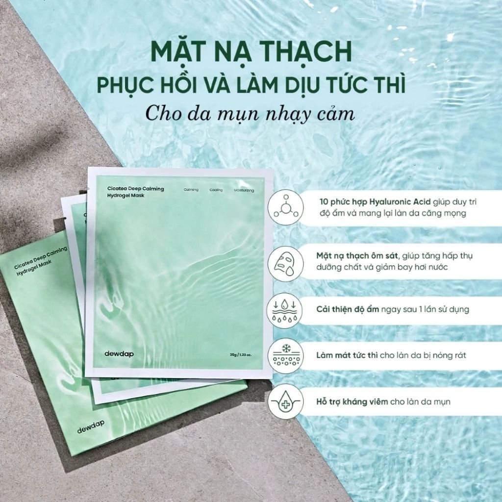 Mặt nạ thạch Dewdap: Phục hồi da mụn (Xanh) & Nâng cơ Ngọc trai (Hồng) 