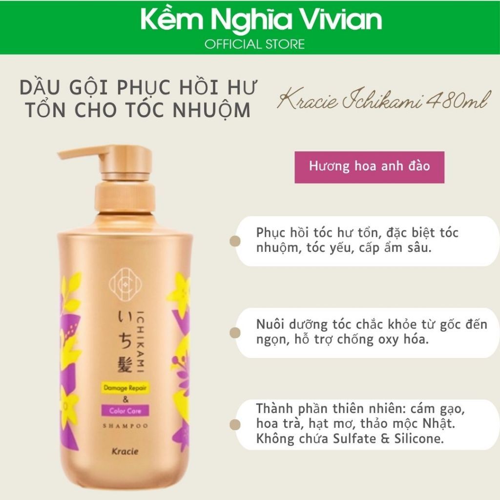  Dầu gội - dầu xả phục hồi hư tổn cho tóc nhuộm Kracie Ichikami 480ml 