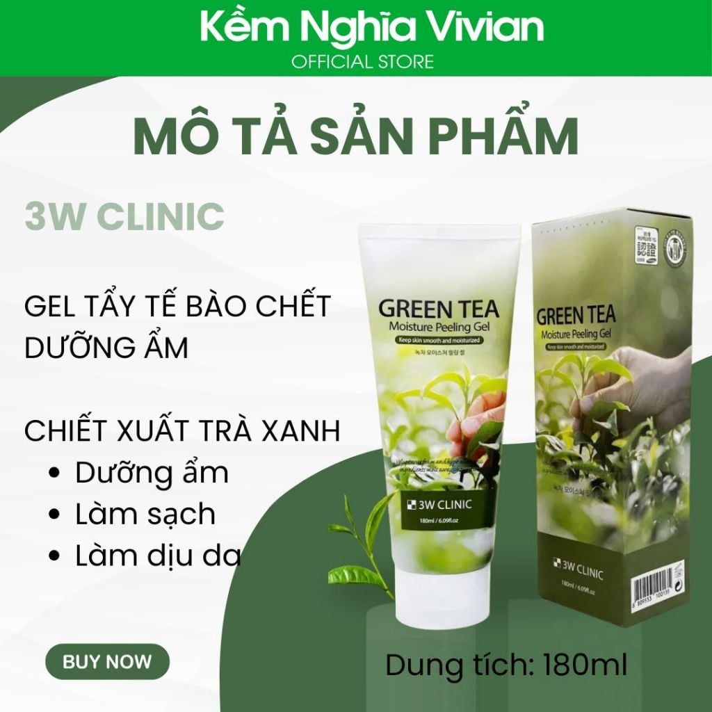  Tẩy tế bào chết trà xanh 3W Clinic 180ml 
