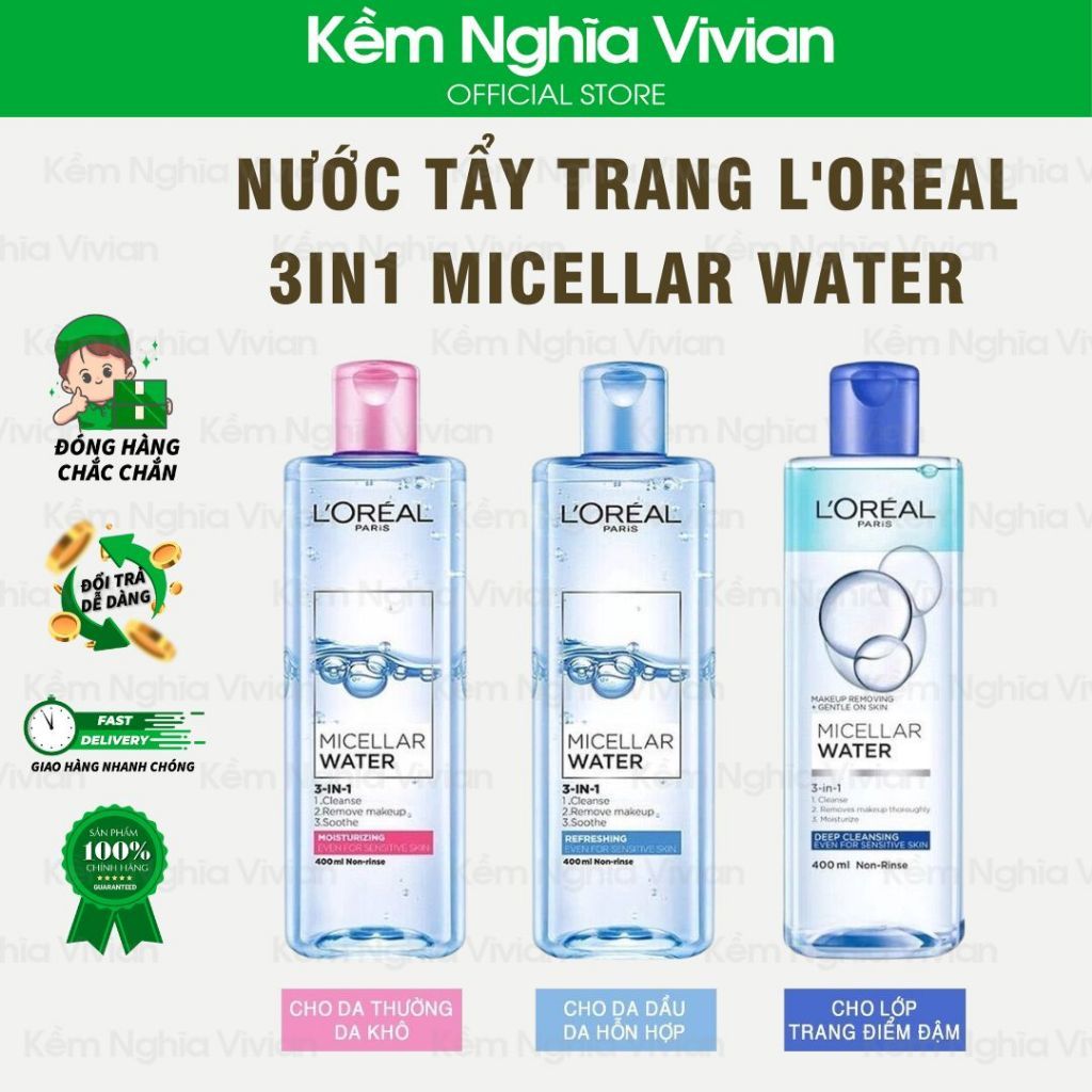  Nước tẩy trang sạch sâu Loreal 3in1 400ml 