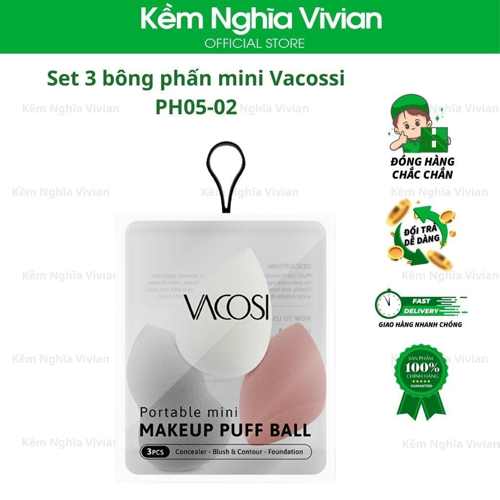  Set 3 Bông Phấn Mini Vacossi - PH05-01, ph05-02 