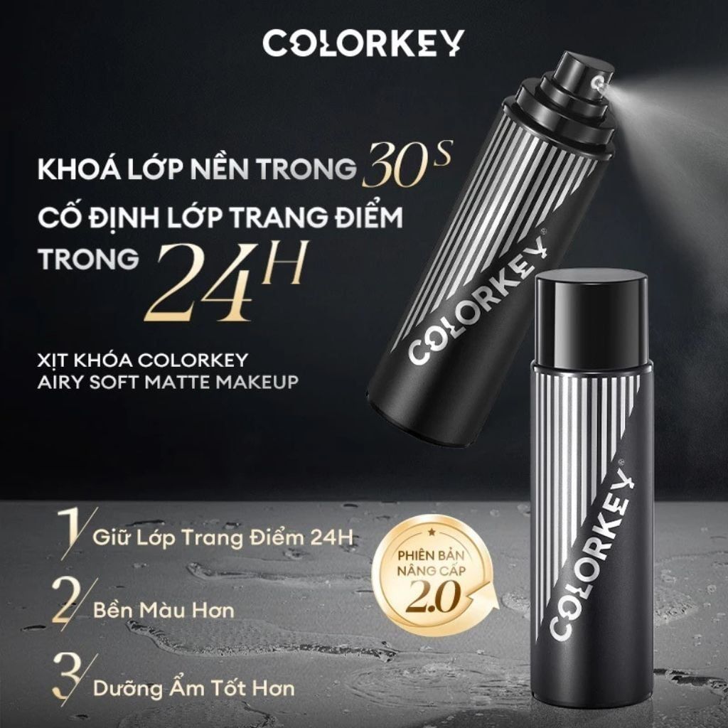  Xịt Khóa Đen COLORKEY Tia Sương Mềm Mại Giúp Khóa Chặt Lớp Trang Điểm Phù Hợp Mọi Loại Da 100ml 