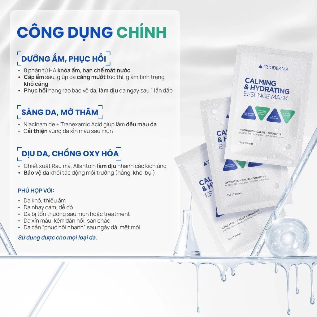  Mặt nạ dưỡng ẩm, dưỡng sáng - làm dịu da, cấp ẩm mịn màng Trioderma 