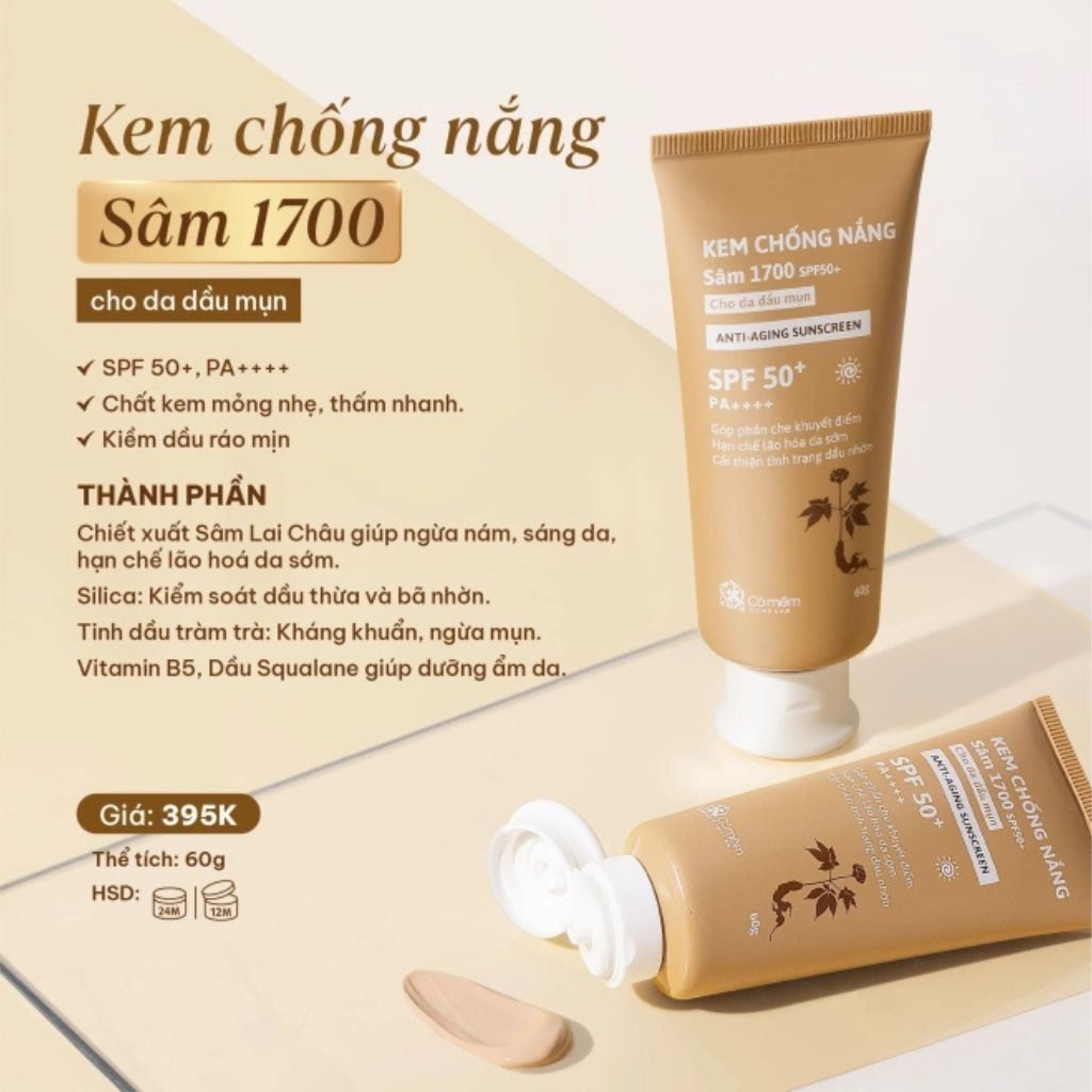  Kem chống nắng Sâm 1700 cho da dầu mụn Cỏ Mềm 60g 