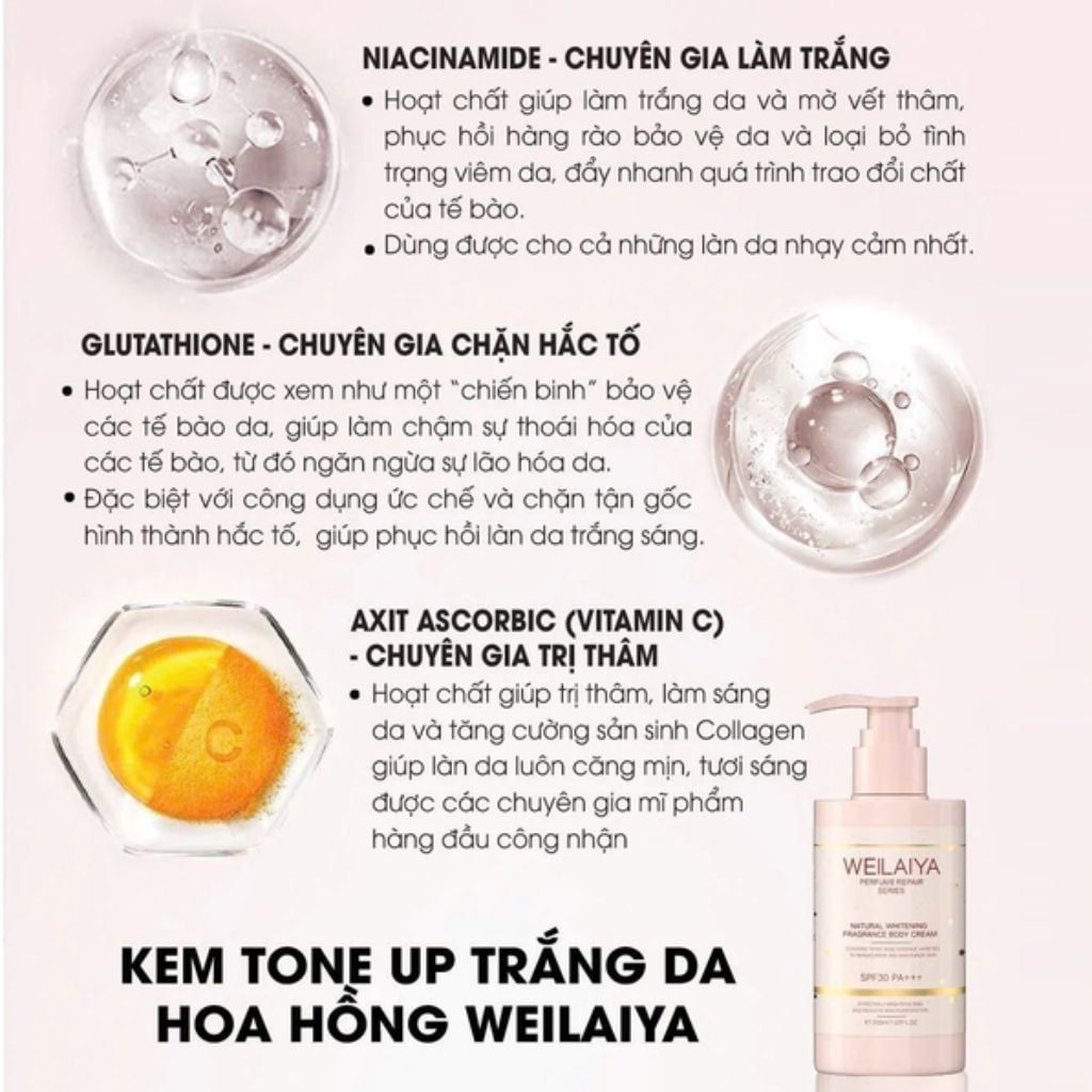  Kem Body Nâng Tông Hoa Hồng Weilaiya 200ml 