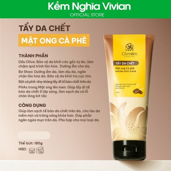  Tẩy da chết Mật Ong Cà phê Cỏ Mềm 180g 