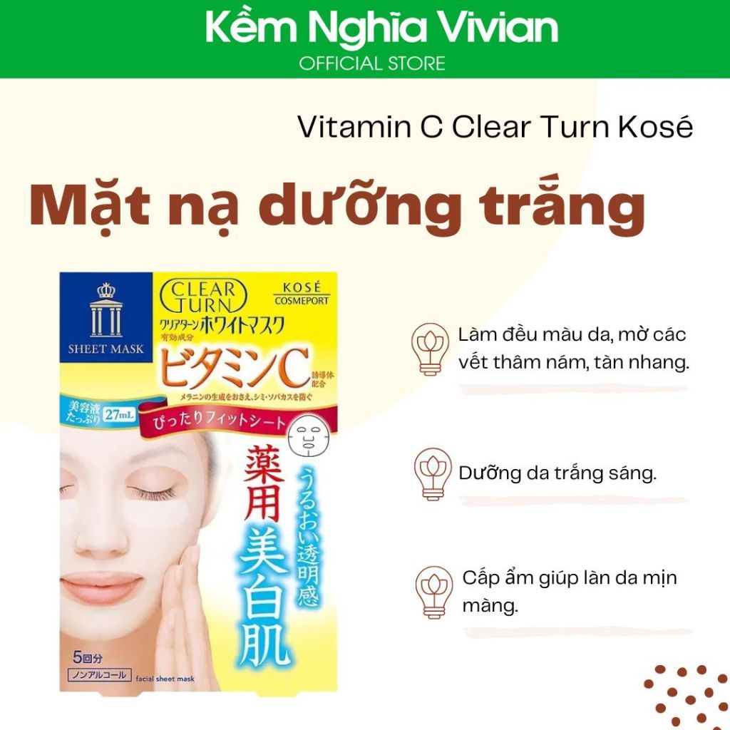  Mặt nạ dưỡng trắng Vitamin C - Collagen Clear Turn Kosé 